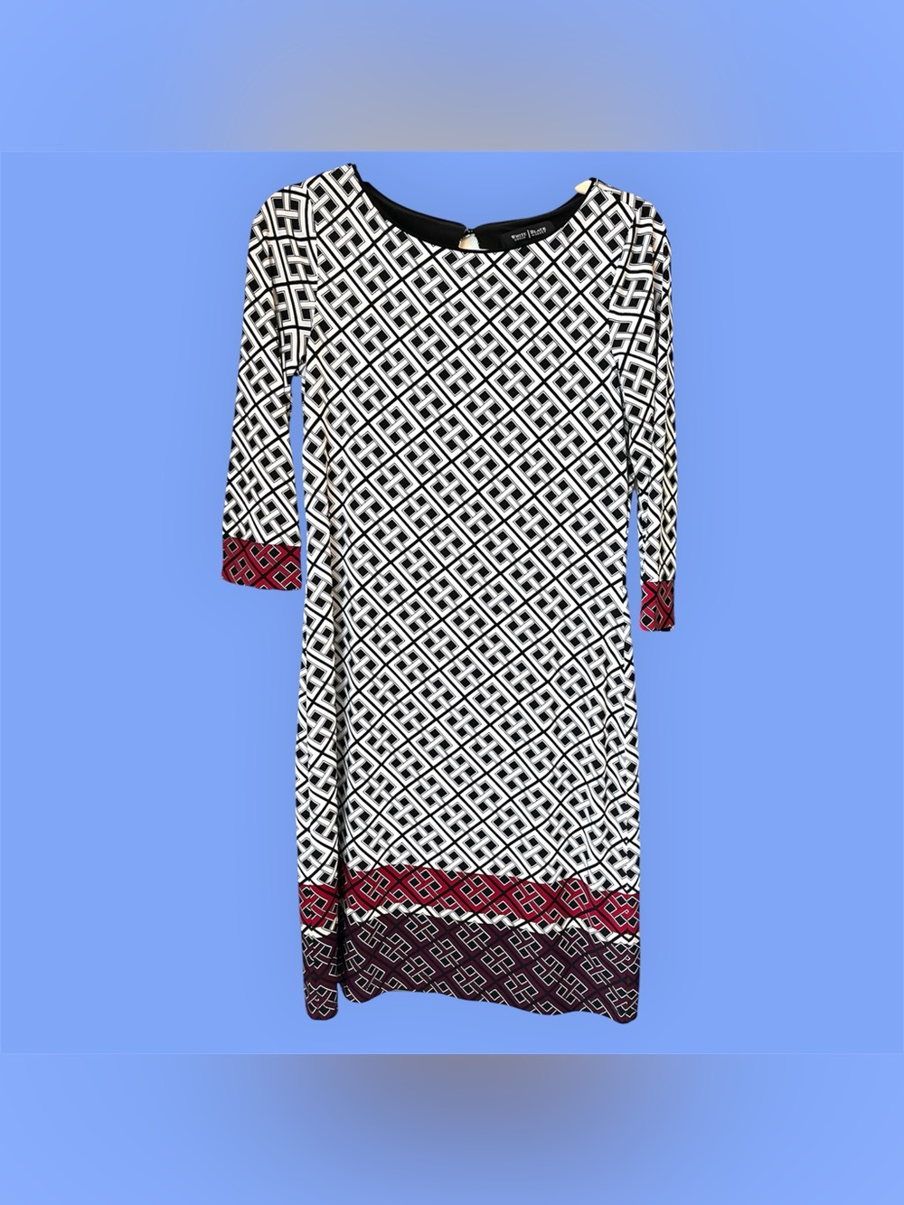 White House Black Market Geometric Print Sheath Dress XS 3/4 Sleeve